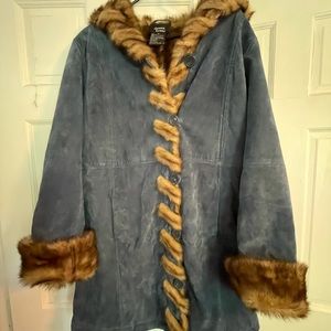 Dennis Basso Denim Suede Fur Trim Coat Penny Lane